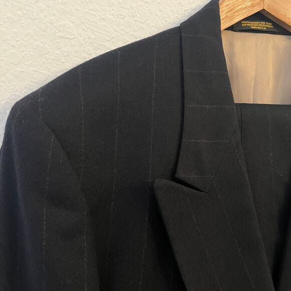 Vintage Evan Picone Suit 41R 34W Wool Double Breasted Navy Chalk Stripe Pleated - Picture 4 of 16